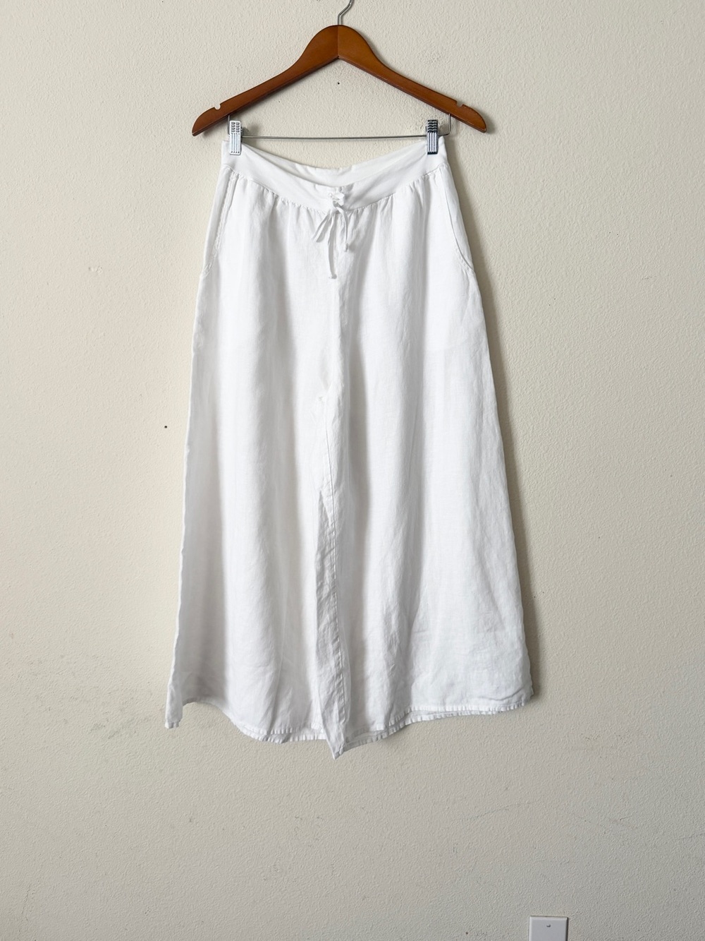 FLAX SMALL 100% linen white wide leg cropped length high rise pants